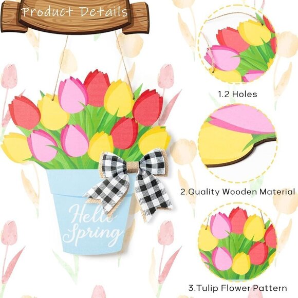 COPY - Spring Easter Tulip Flower Wooden Hanging Welcome Door Sign - Picture 3 of 7